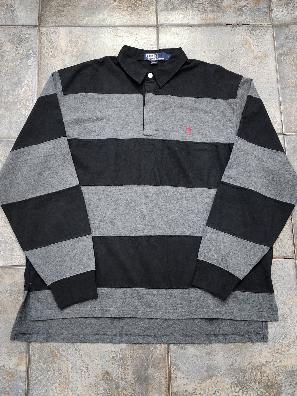 Vintage 90s Polo Ralph Lauren Men's Large Striped Long Sleeve Rugby Shirt